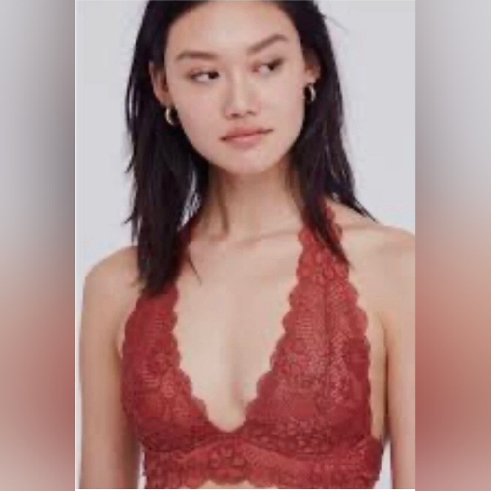 Free People Intimately Galloon Lace Halter Bra Rust Longline Bralette Small - Picture 3 of 8